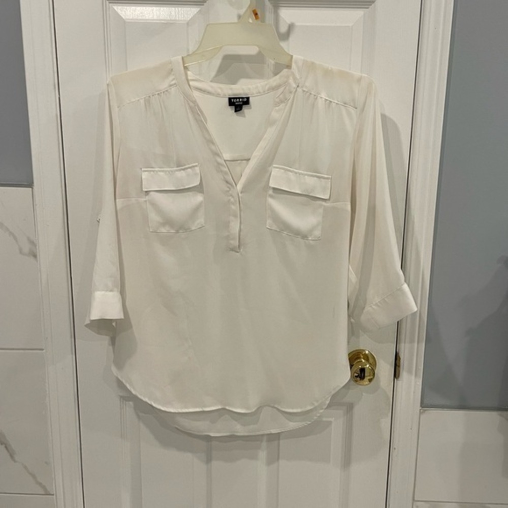 Torrid | Semi Sheer White Chiffon Blouse - Picture 8 of 15